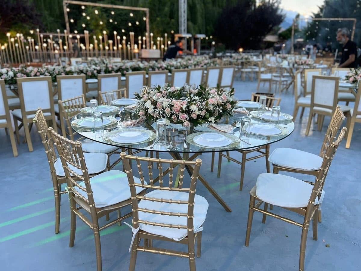 An intimate gold and white table setting