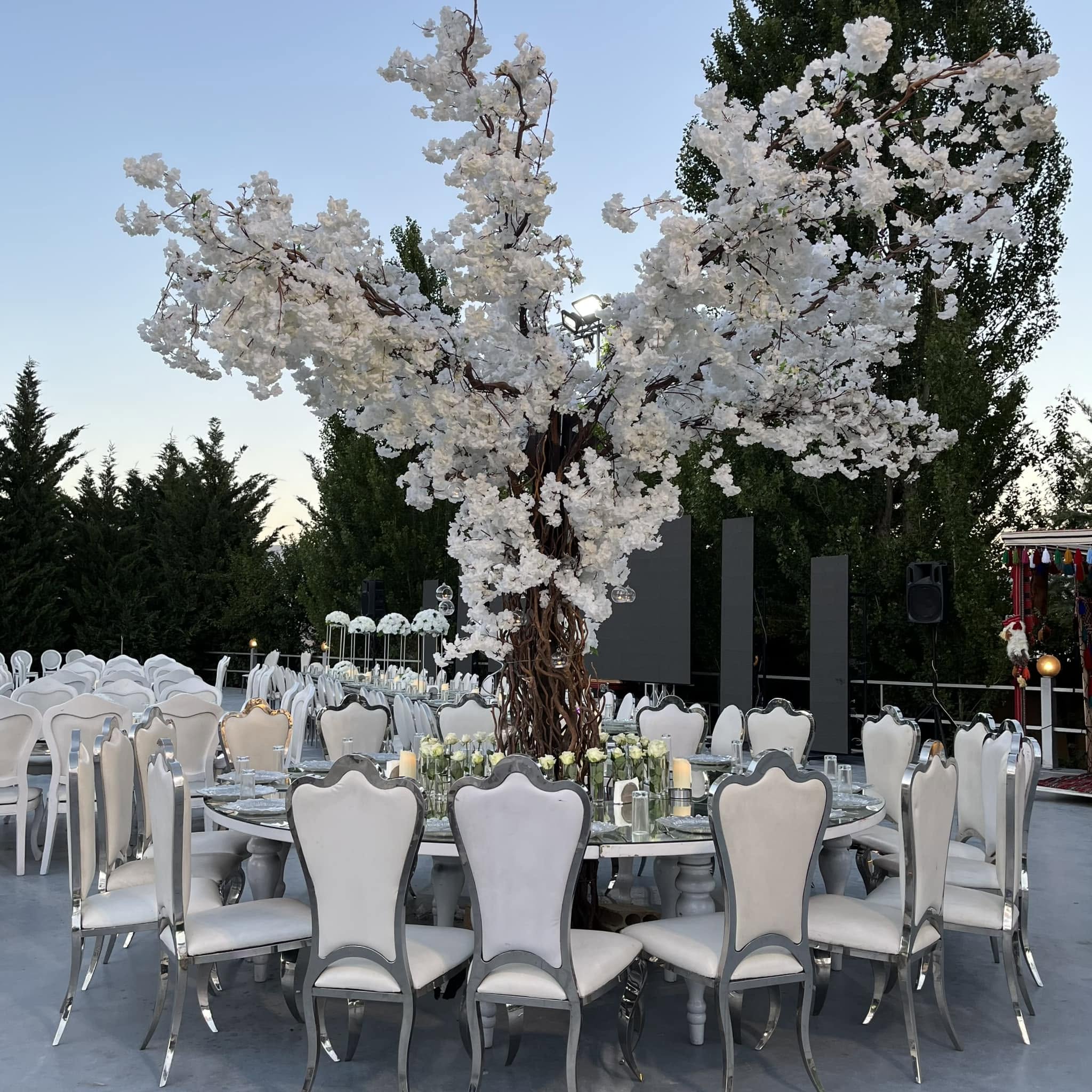 White floral wedding reception at Al Maram